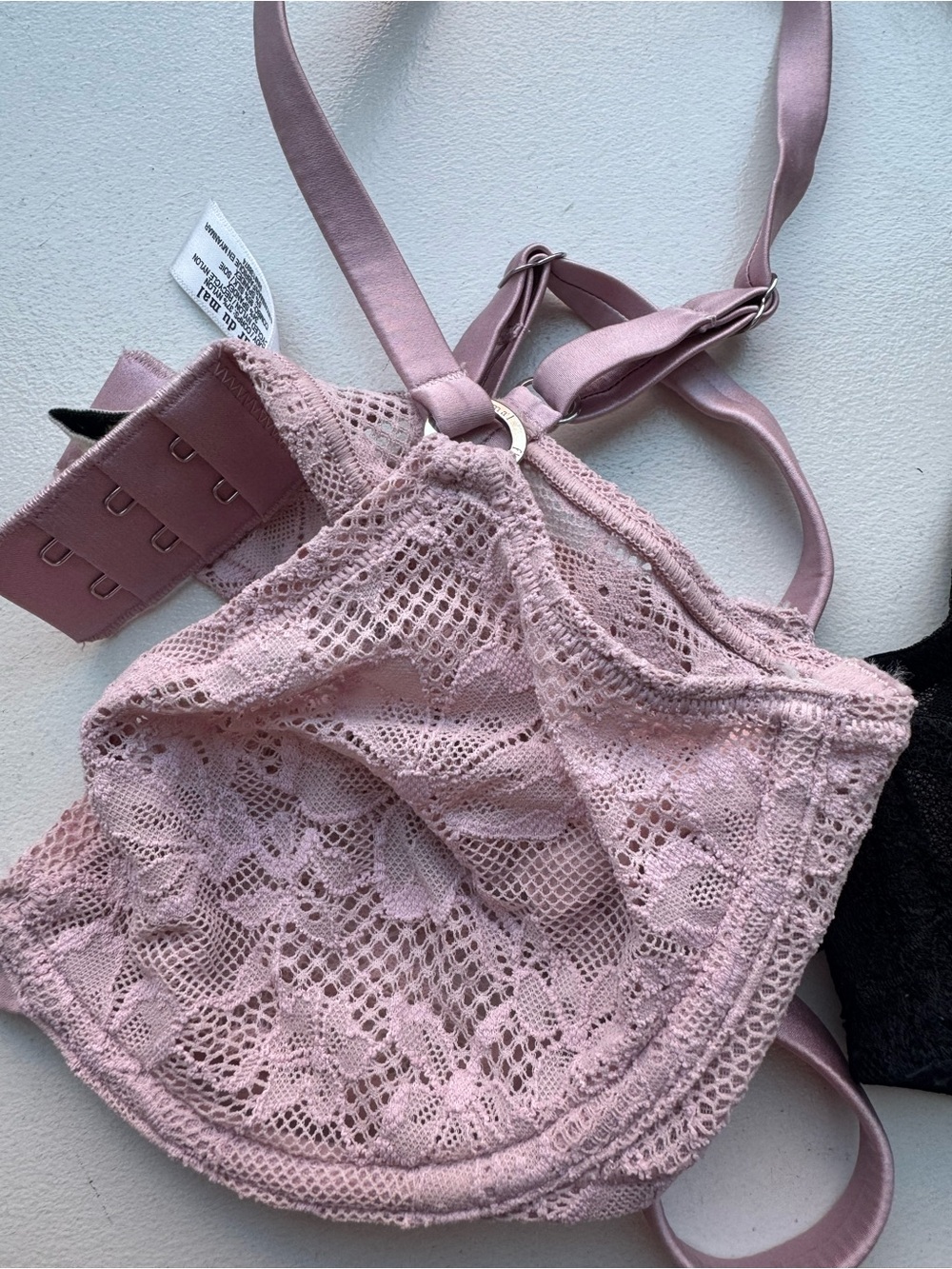 2 Fleur du Mal Bralettes - Black & Pink Floral Lace Bralette with Sheer Mesh - Picture 2 of 4